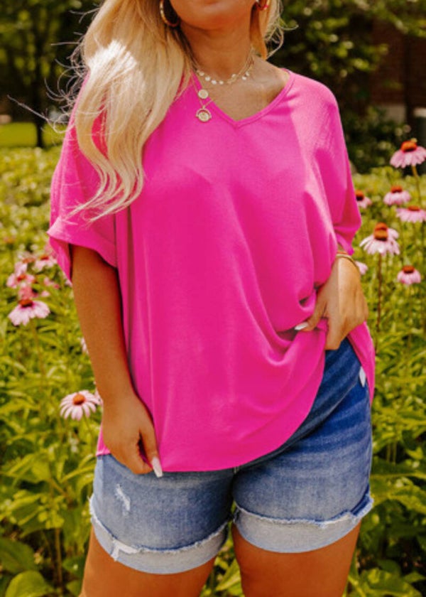 High Low Seam Cuffed Sleeve Tee