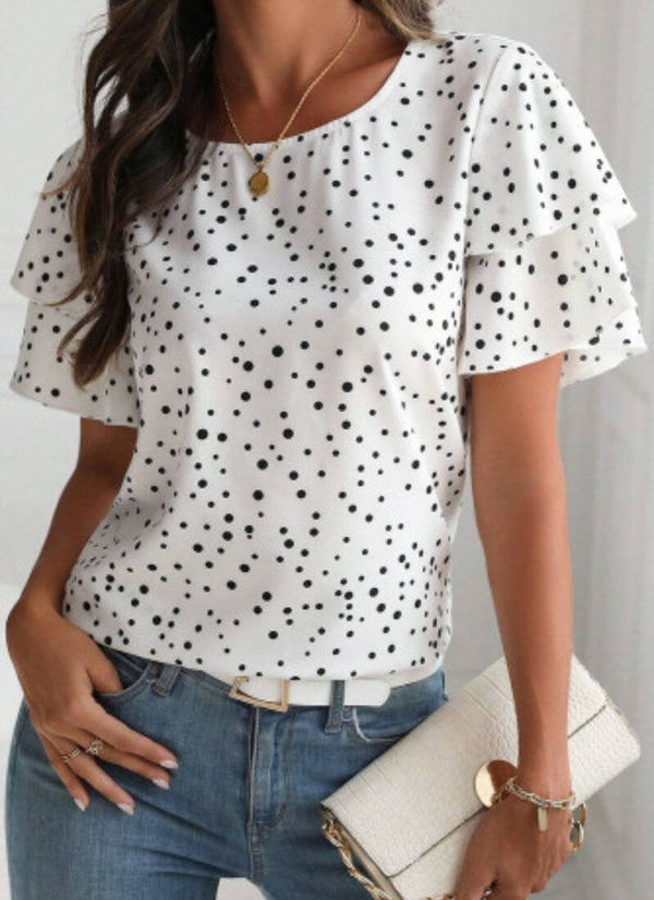 Dalmatian Print Ruffle Sleeve Shirt