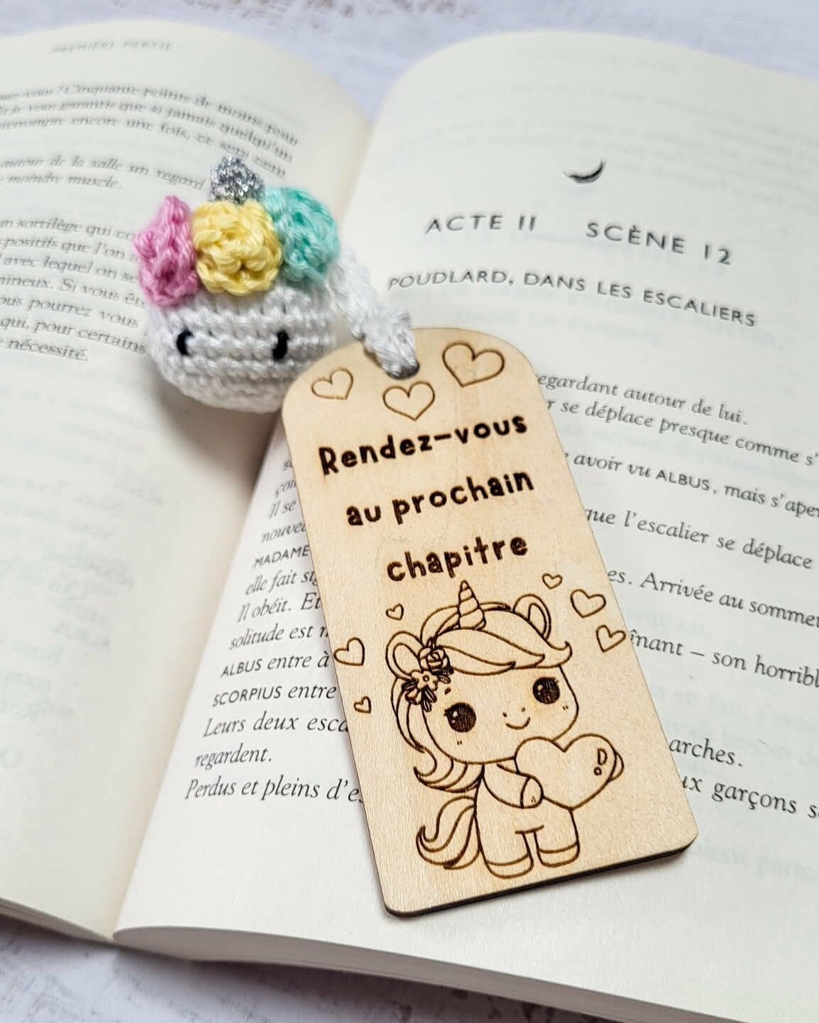 Petit marque-page crochet - Licorne