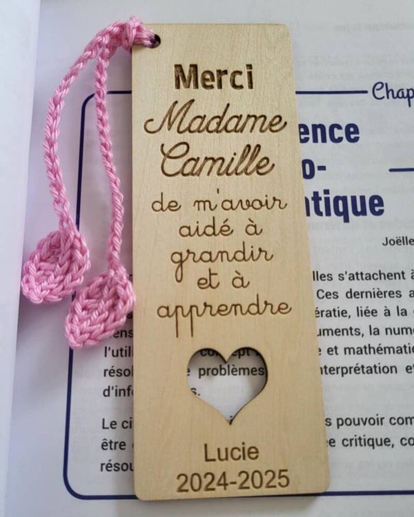 Marque-page bois - Merci Madame