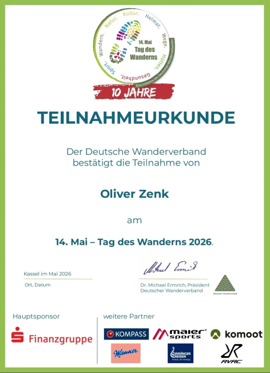 Urkunde Tag des Wanderns