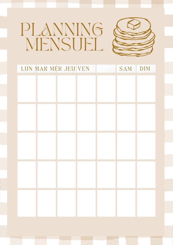 Feuille planning mensuel à l'unité