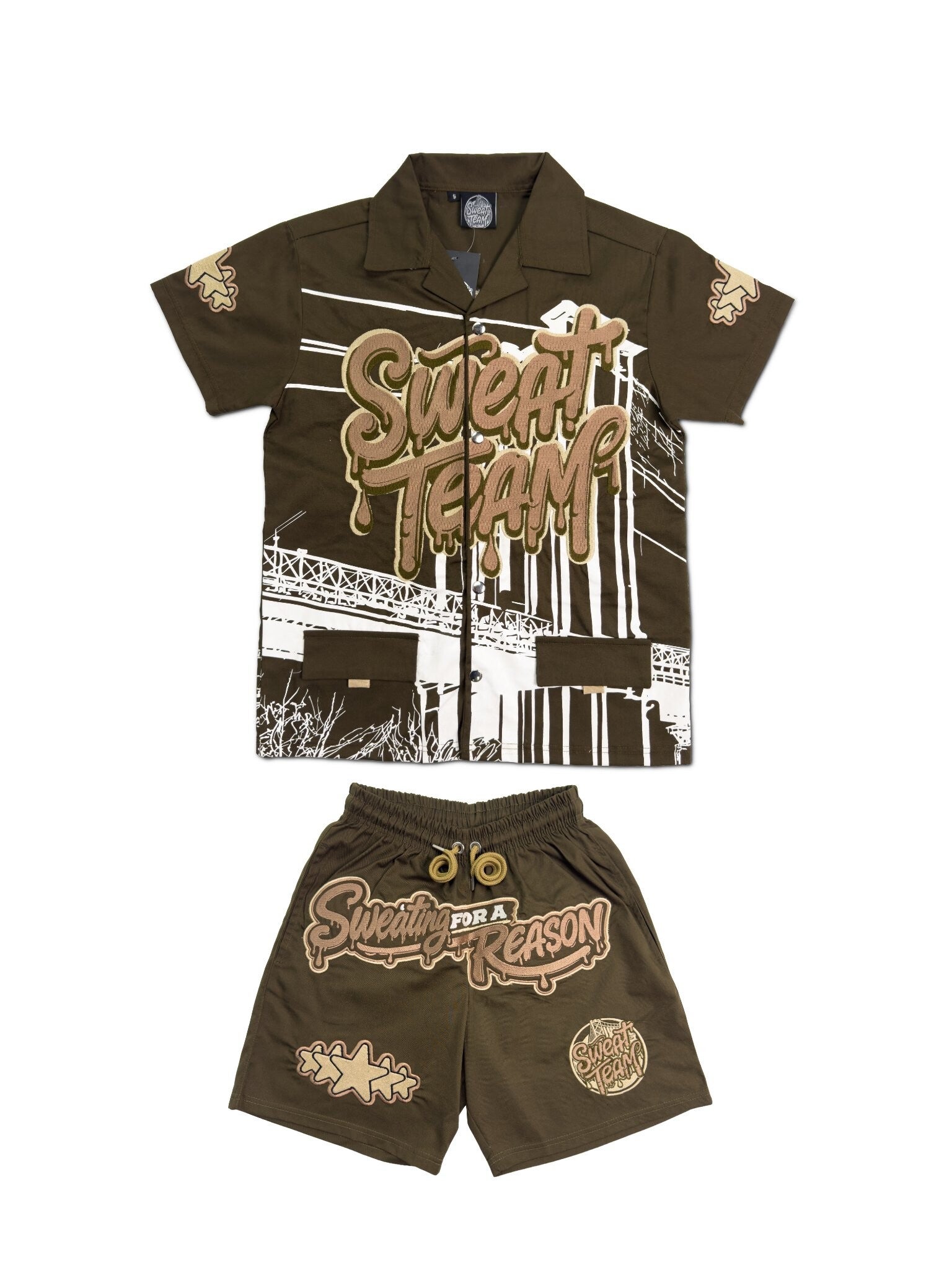 MEN'S SWEAT TEAM TWO-PIECE SET - BROWN/OLIVE (PRE-ORDER)