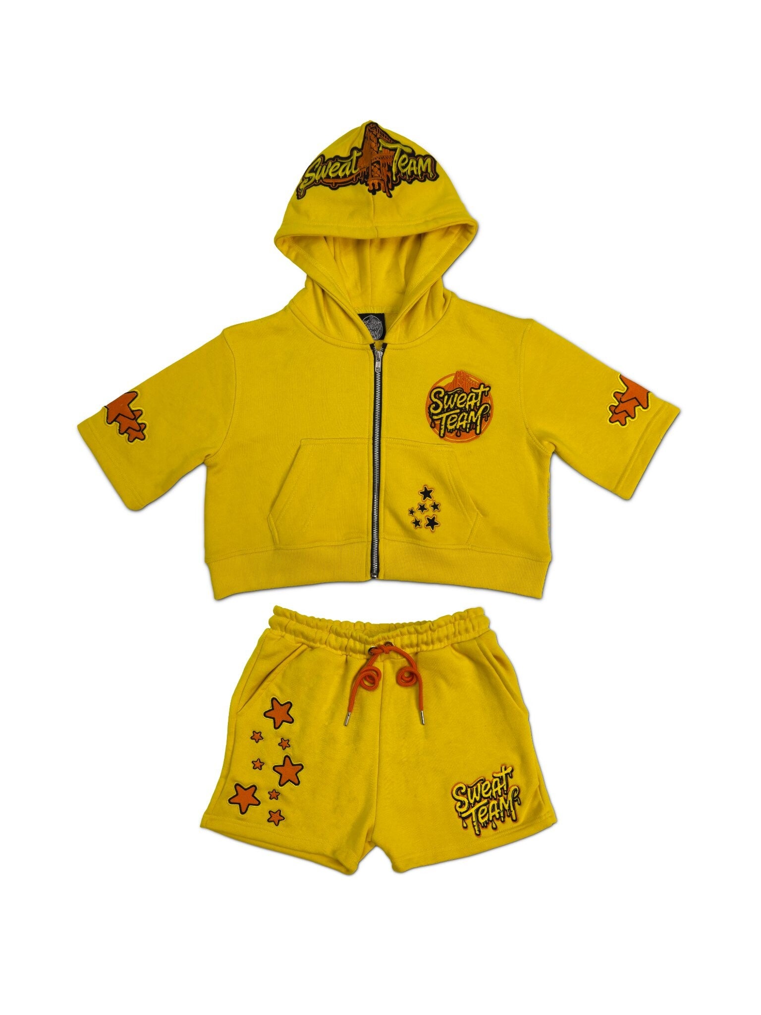 WOMEN'S SWEAT TEAM SHORT SET - YELLOW/ORANGE (PRE-ORDER)