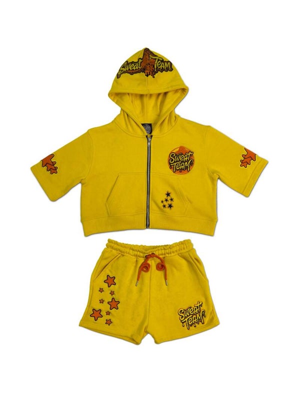 WOMEN'S SWEAT TEAM SHORT SET - YELLOW/ORANGE (PRE-ORDER)