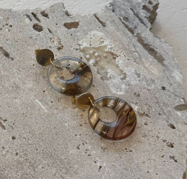 Gouden ronde knopjes 24K met glas ronde bruin geel