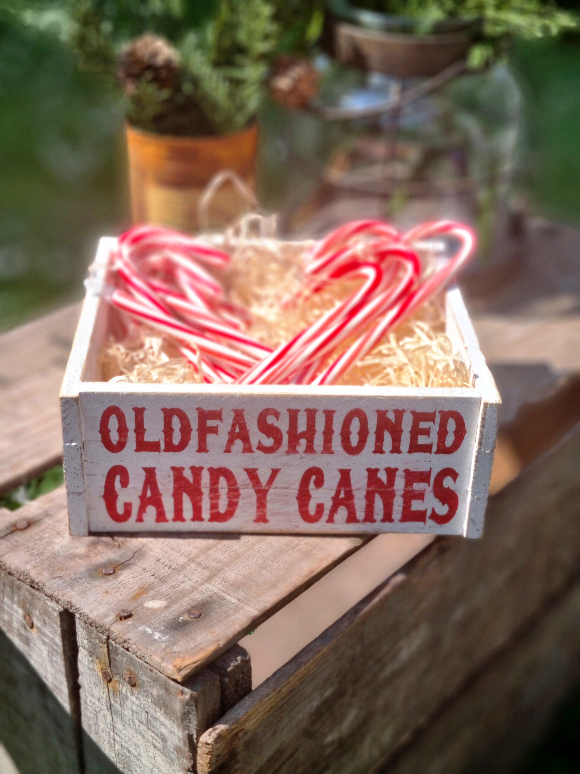 Rustikale Holzkiste, Candy  cane Thema