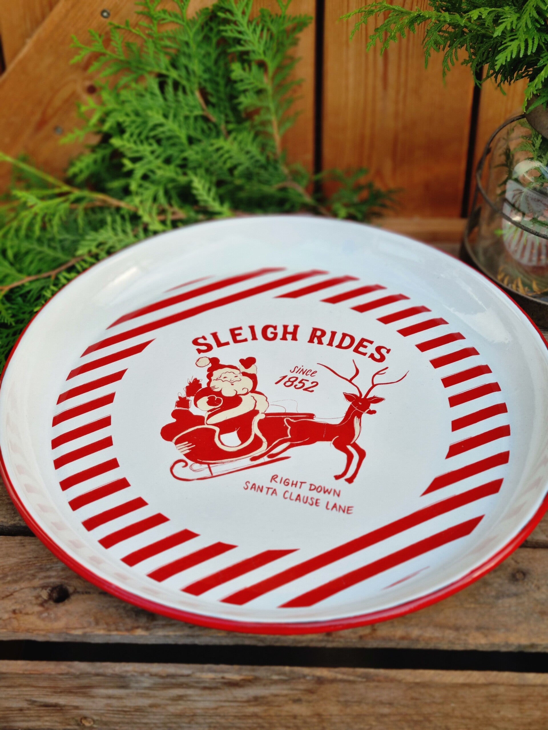 Weihnachts Emaille Tablet Sleigh Rides.