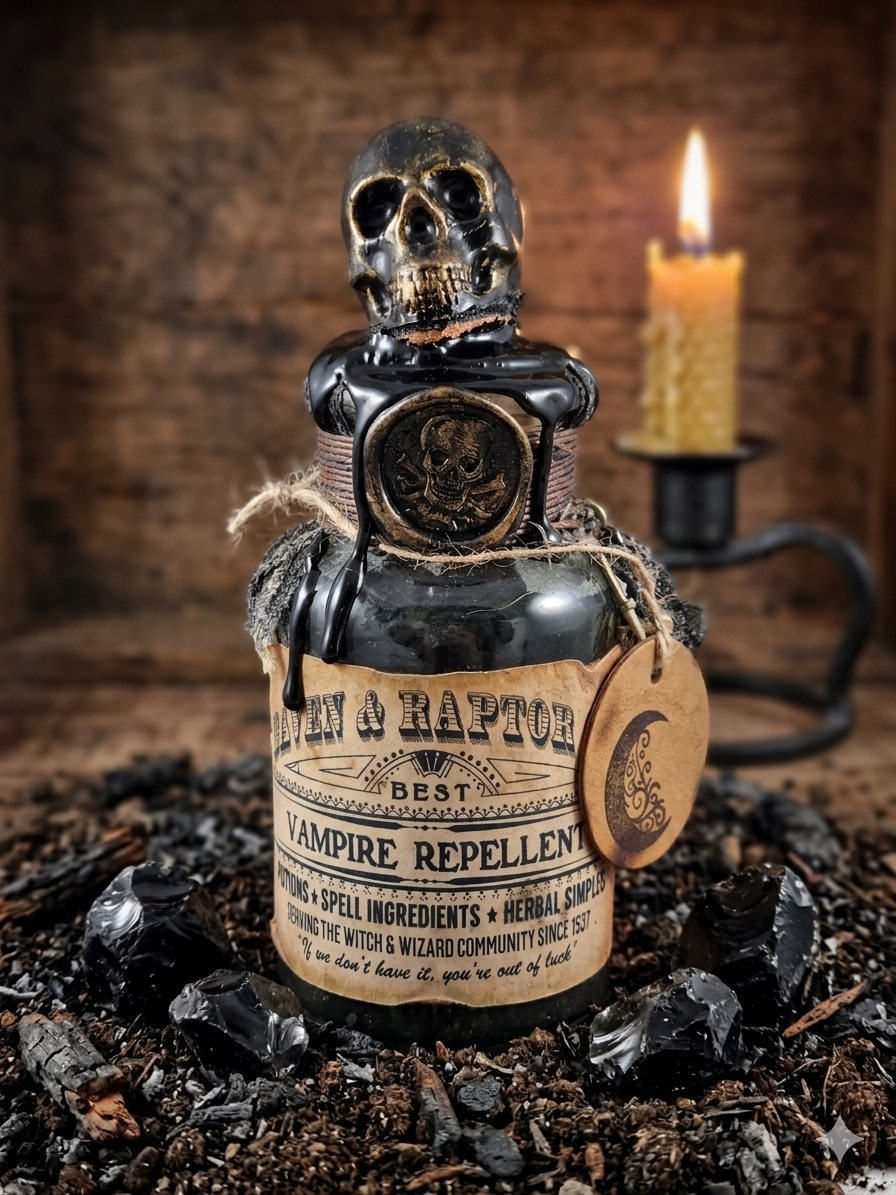 Gothic Apothekerflasche mit Totenkopf, Vampir Zaubertrank Deko, Hexen Altar Zubehör, Dark Academia Glas, Halloween Requisite.