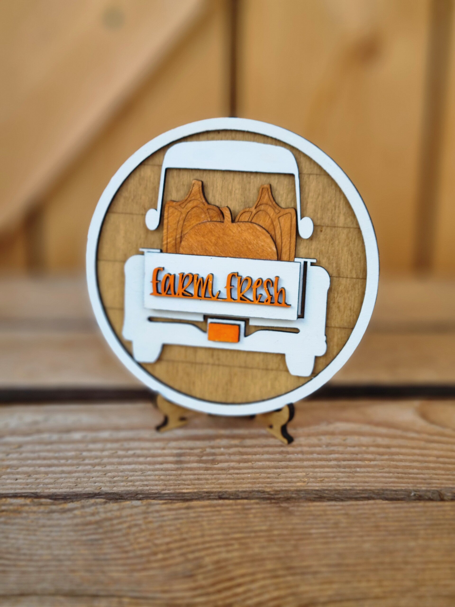 3 D Holzschild pumpkin Truck mit Halter