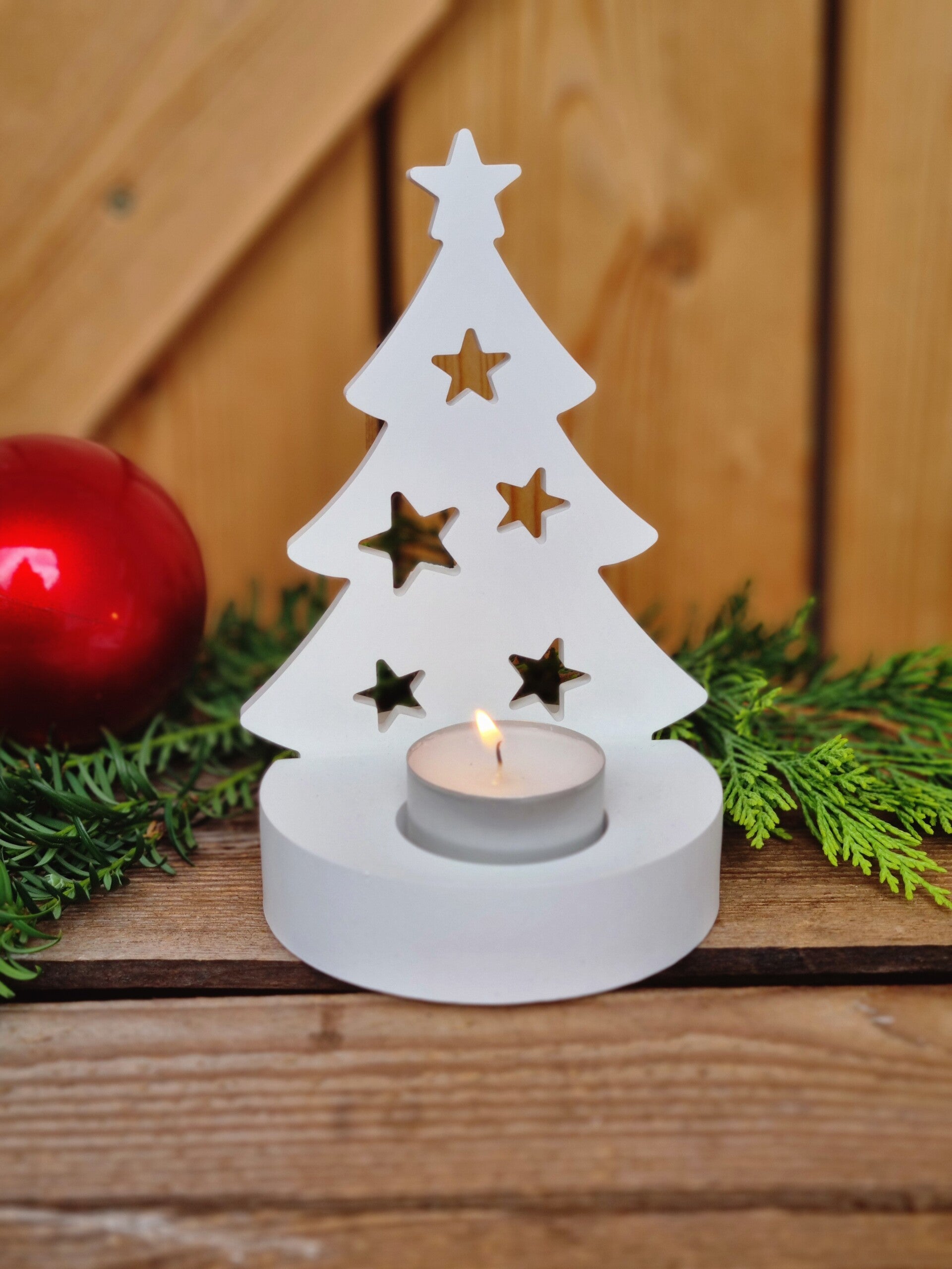 Skandinavische Deko Set Teelicht Halter mit Tannenbäumchen mit Tannenbaum.