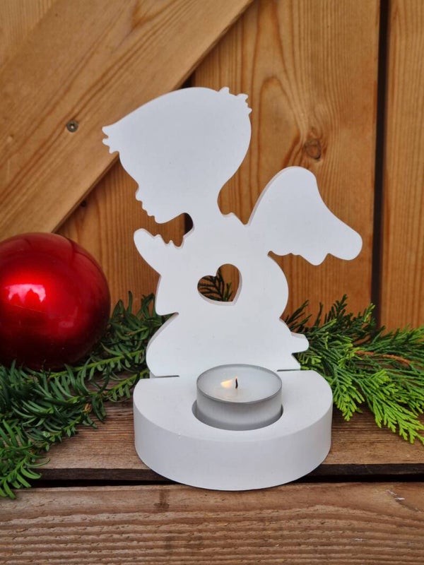 Skandinavische Deko Set Teelicht Halter mit Engel Jungen.