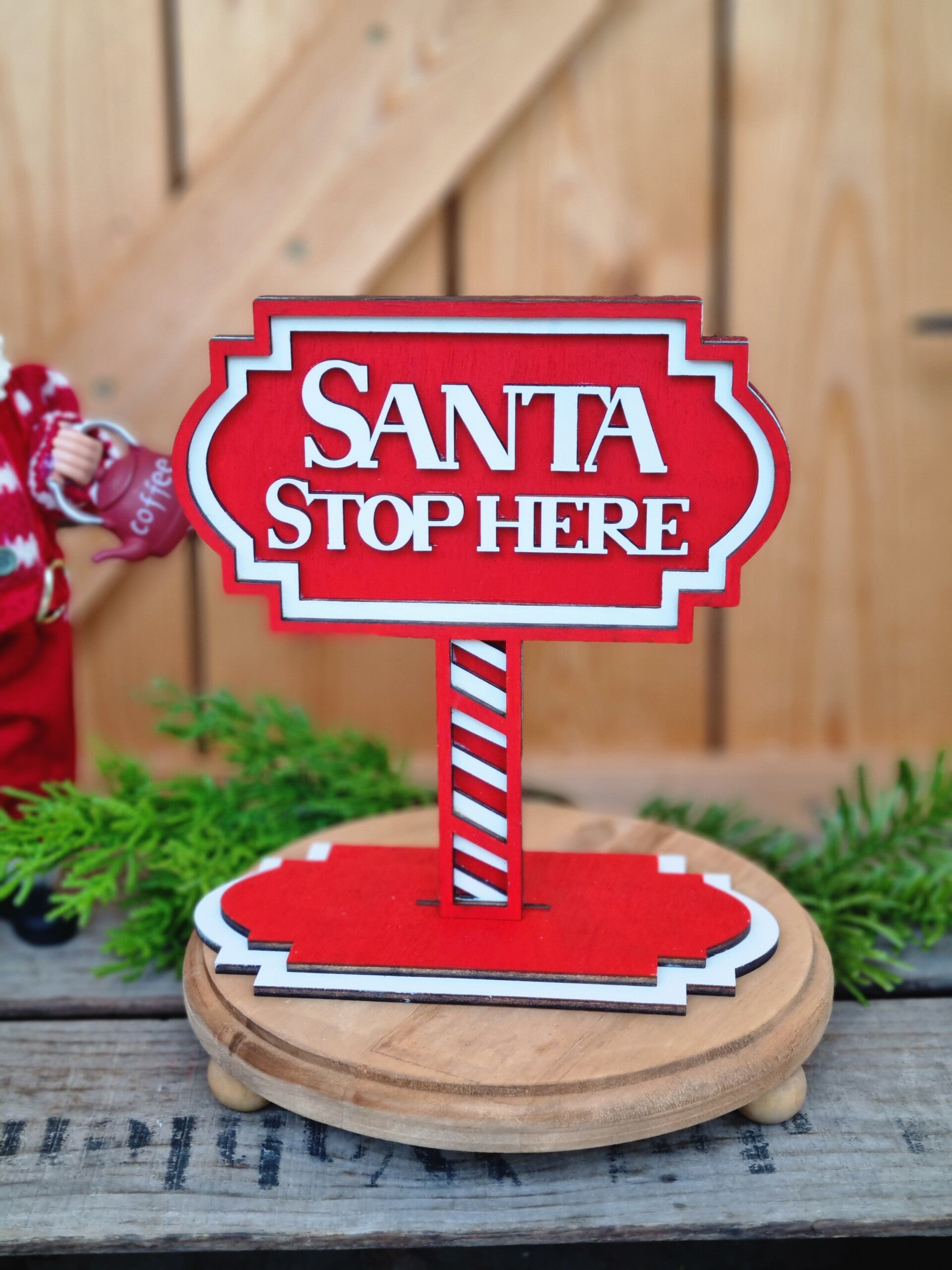 Weihnachts Dekoration, Holz Schild, Santa Stop here.