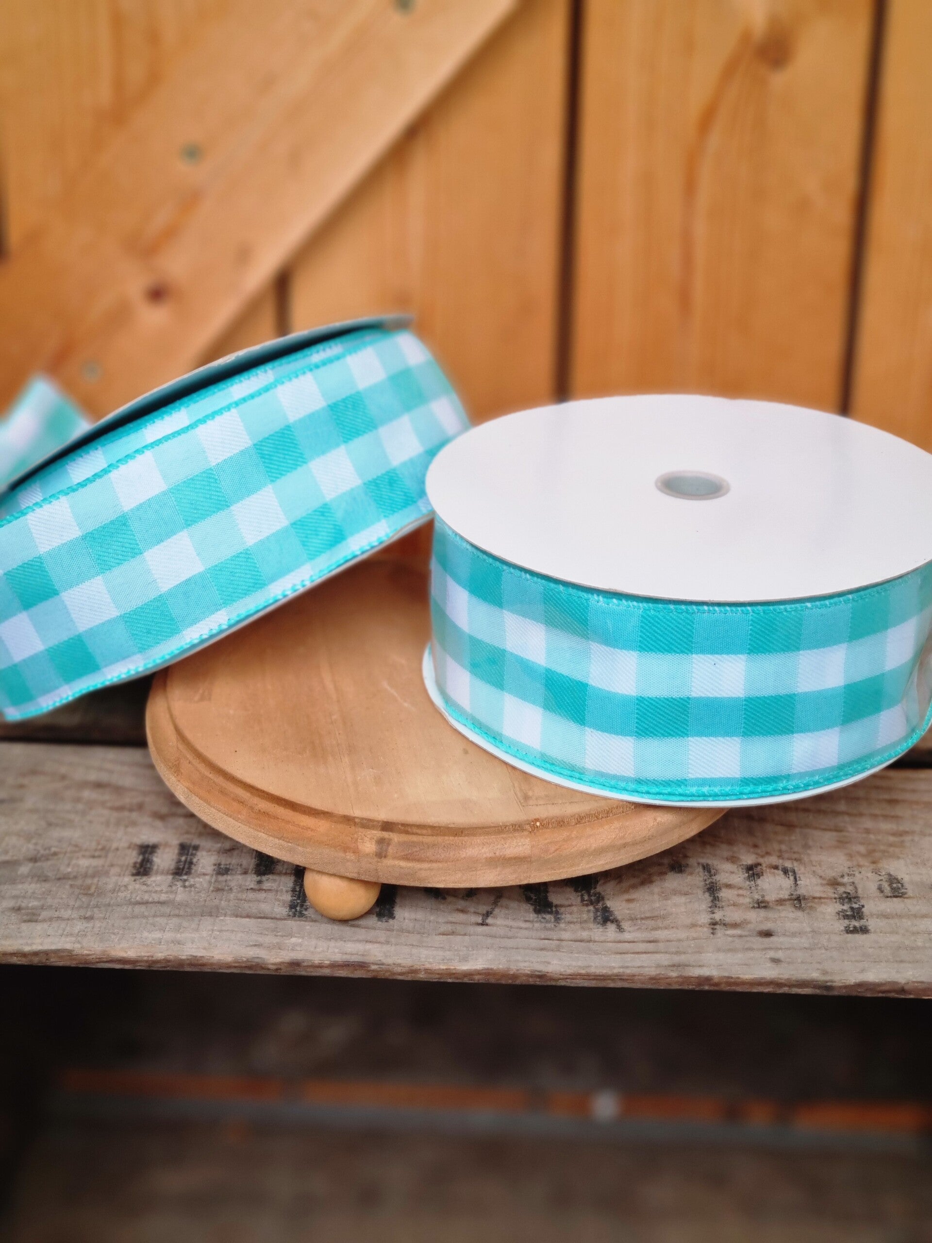 Turquoise white Caro Schleifenband.