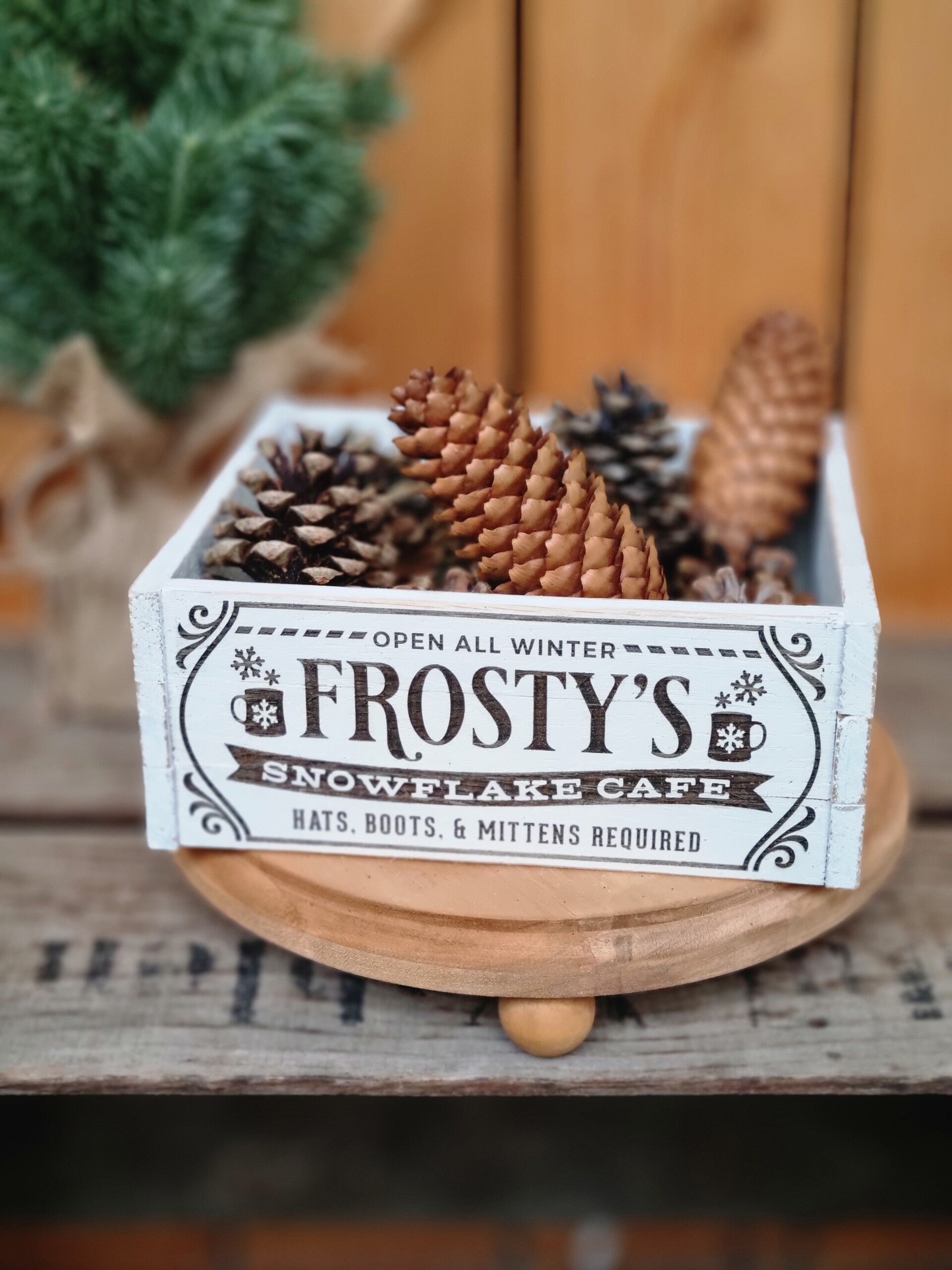 Rustikale Holzkiste Frosty Themen, Schneeman Vintage