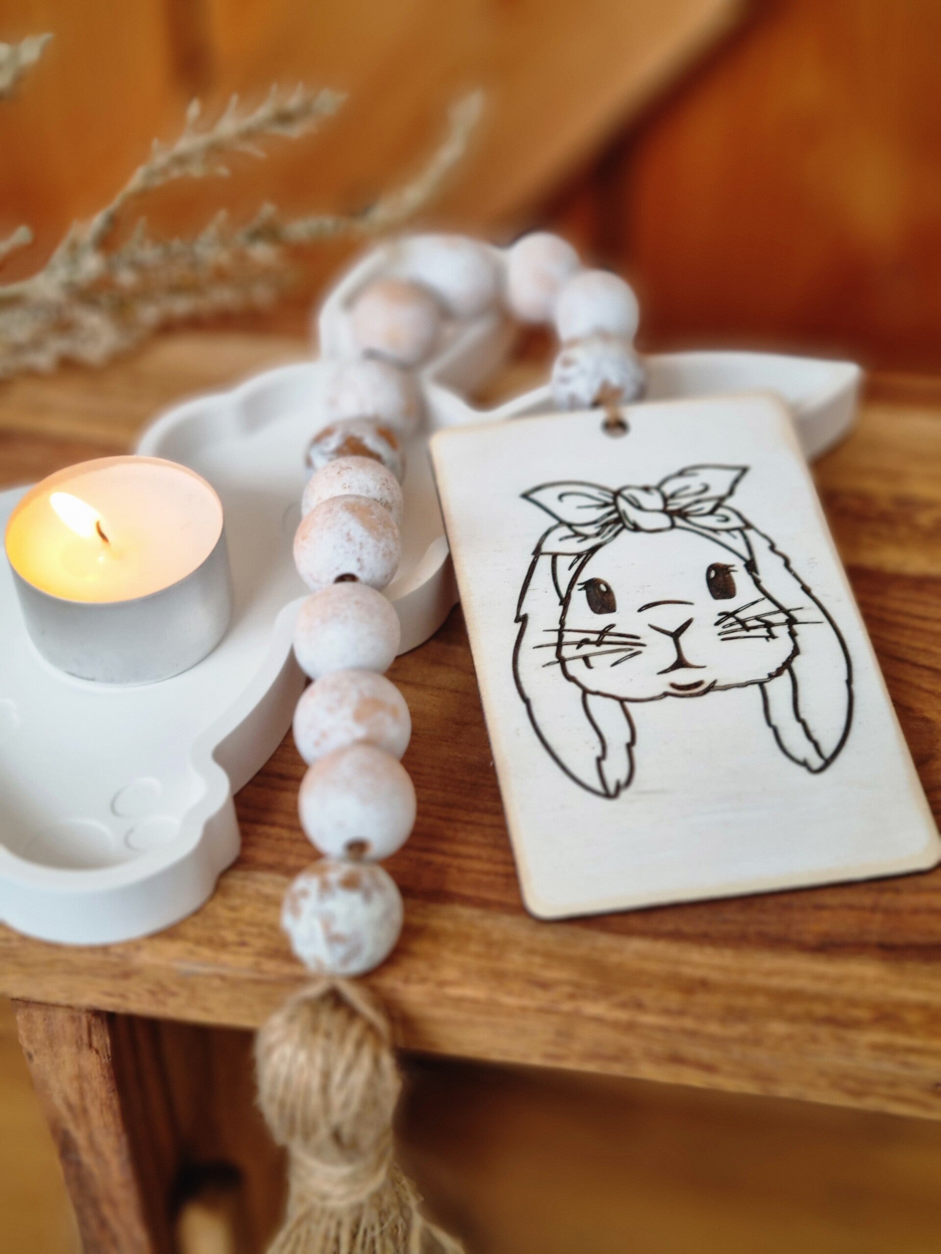 Farmhaus Häschen Holzperlen Girlande