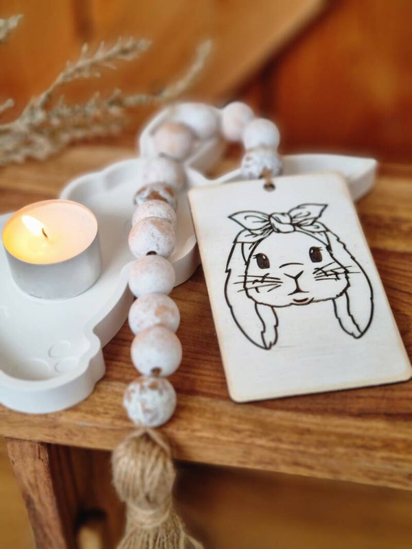 Farmhaus Häschen Holzperlen Girlande