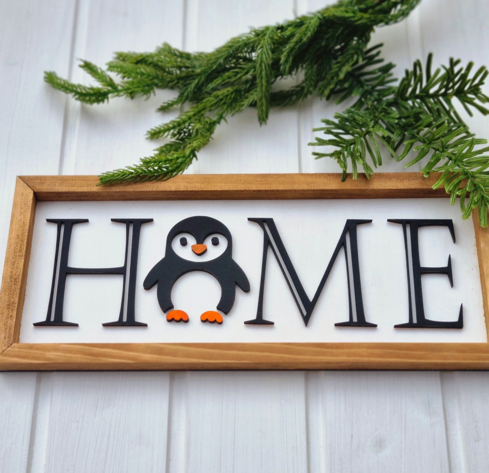 Weihnachts Dekoration, 3D Holzschild Home Pinguin.