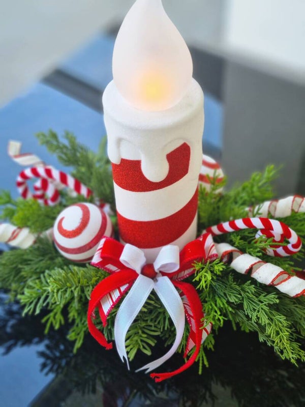 Weihnachts LED Gesteck, Peppermint XL Kerze