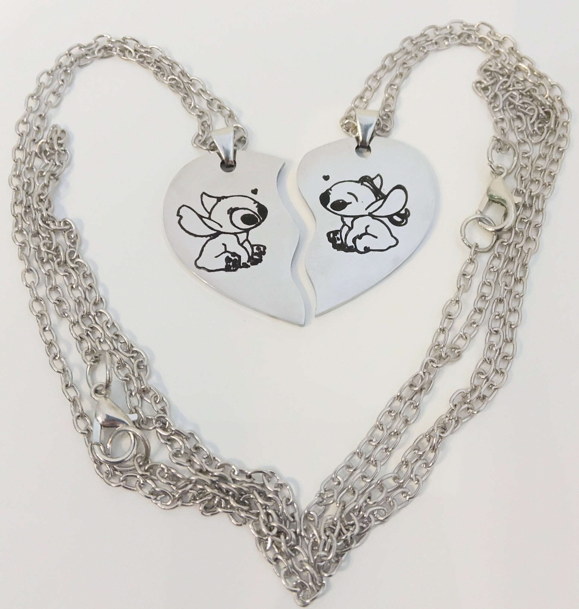 Stitch - collana doppia "cuore" con ciondoli
