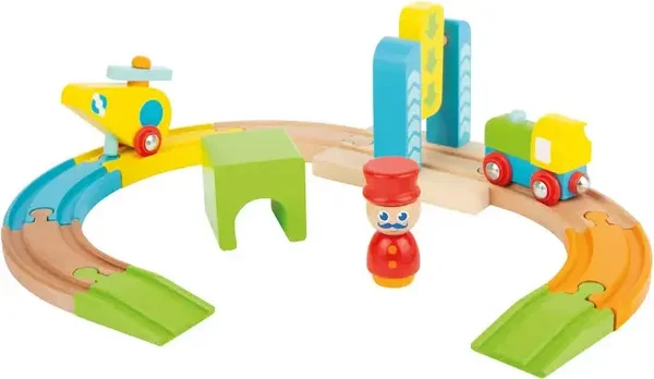 Small Foot - Set Trenino in Legno, con Locomotiva ed Elicottero