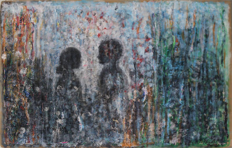 One, 2026 - schilderij, metallic en acrylverf,  papier, karton, dibond, 101 x 161 cm