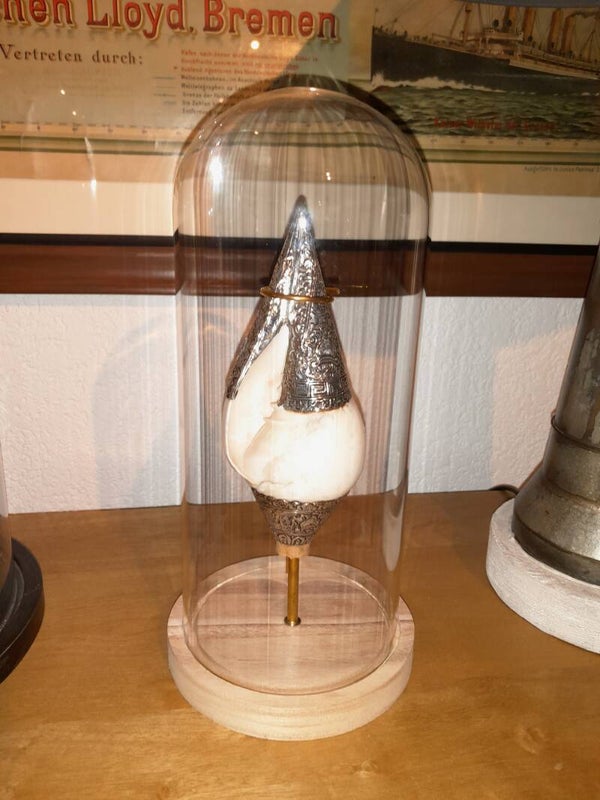 Conque Tibétaine  enfeuillage en argent, sous cloche