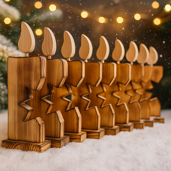 Holzkerze mit Stern aus Kiefer & Fichte – handgefertigt & personalisierbar