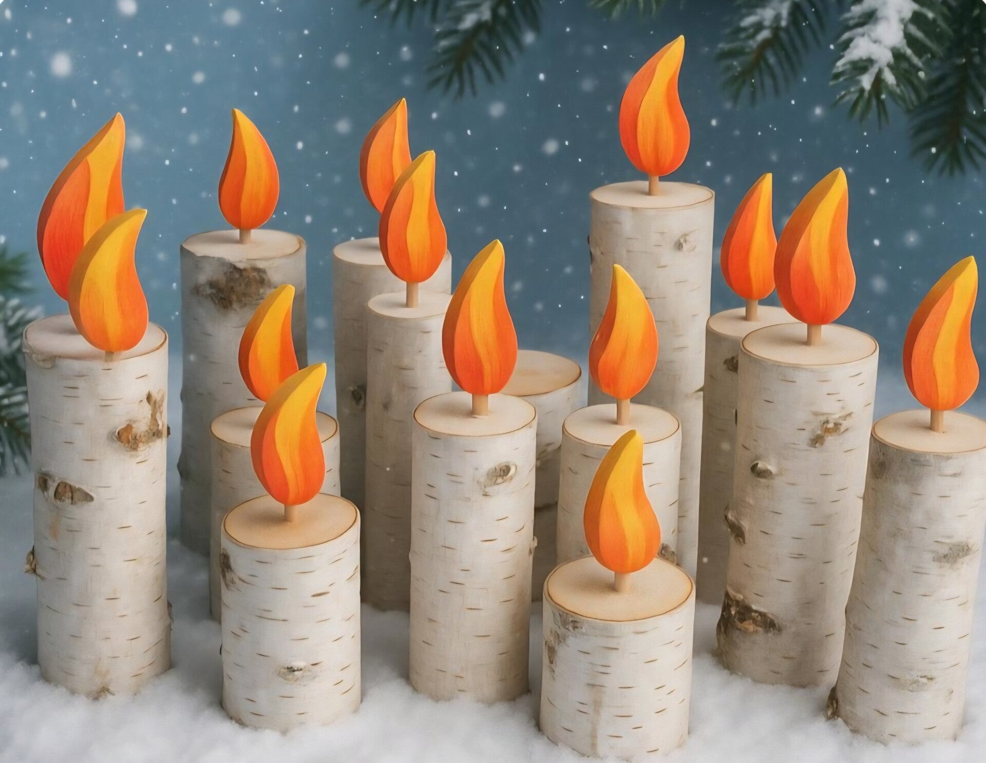 3er Kerzenset aus Birkenholz