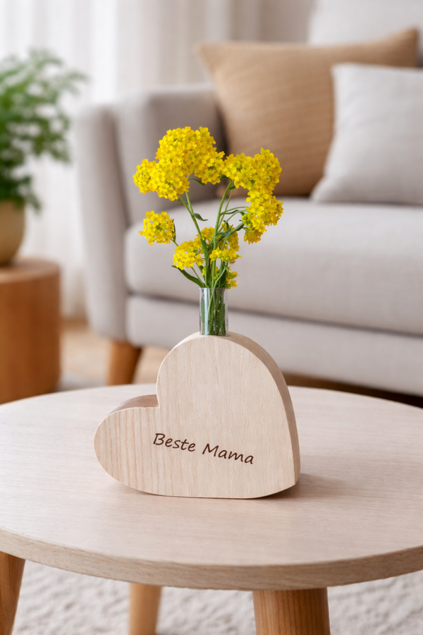 Muttertagsherz aus Eschenholz mit Gravur – Geschenk für Mama