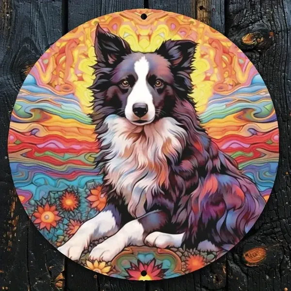 Border Collie Art Deco Acrylic Decorative Sign 8x8 Inches