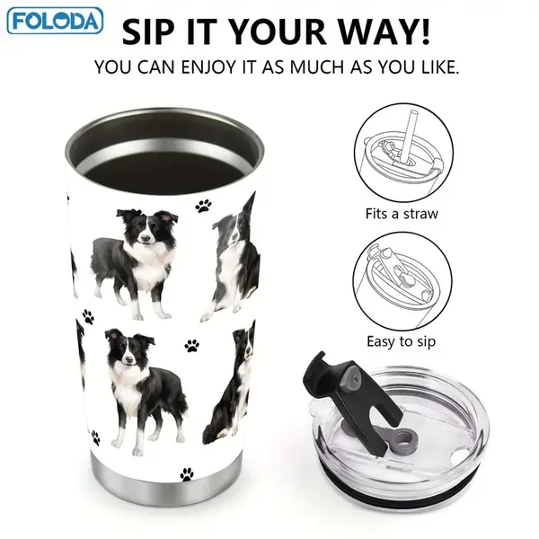 Border collie Foloda 20oz Stainless Steel Insulated Travel Tumbler with Lid