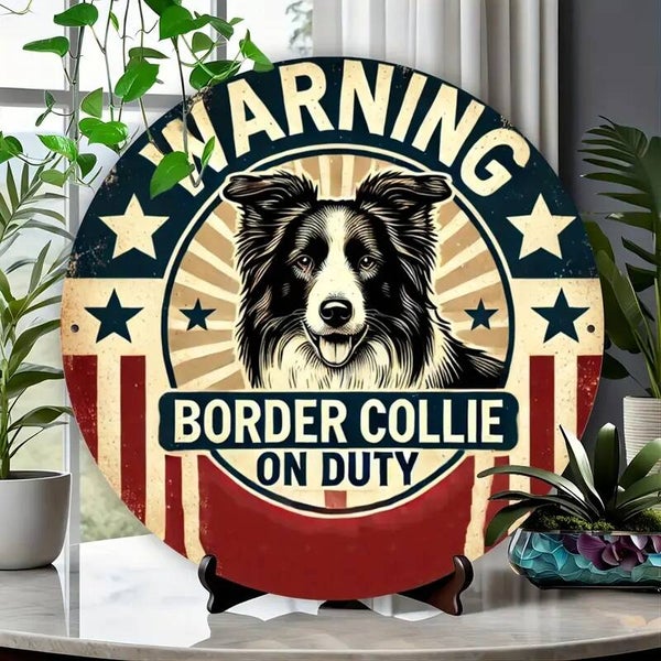 Vintage-Style Border Collie on Duty Wall Art Sign