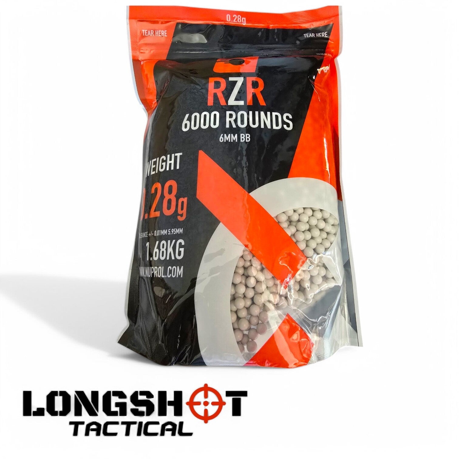 RZR Airsoft BBs 0.28g – 6000R Resealable Bag (White) by Nuprol
