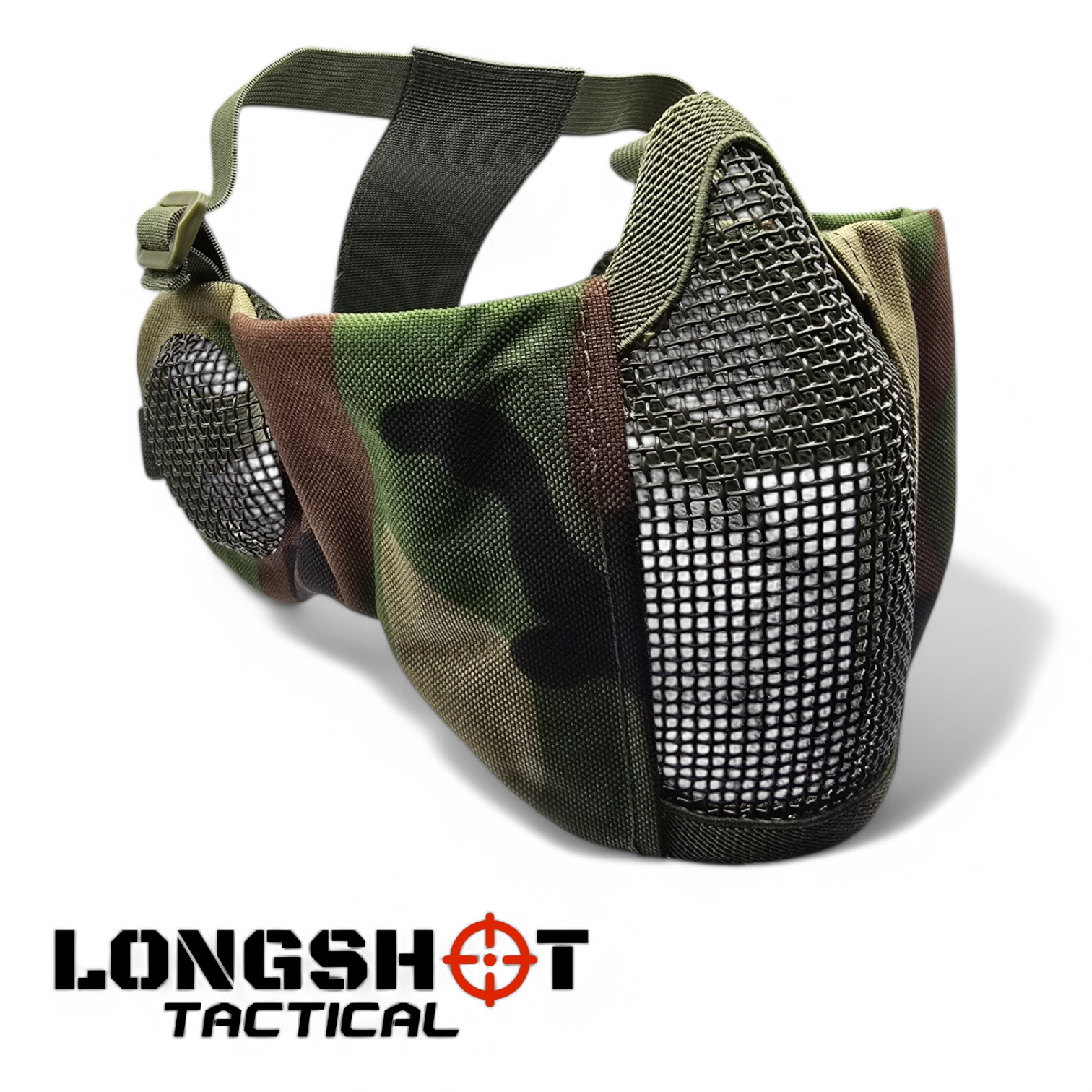 Longshot Tactical Airsoft Mesh Face Mask - Woodland DPM