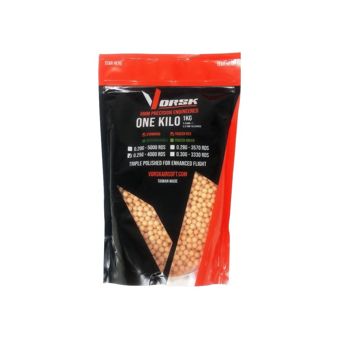 VORSK Tracer Red 0.25g BBs – 1kg Bag (High-Performance Tracer Ammo)