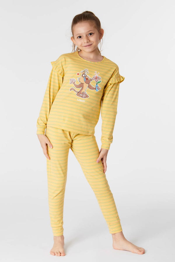 Meisjes pyjama lange mouw, lange broek mandril gestreept