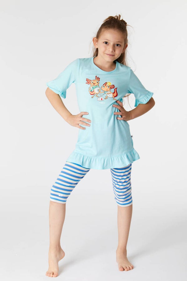 221-1-TUN-S/822 Meisjes pyjama korte mouw, 3/4 broek axolotl
