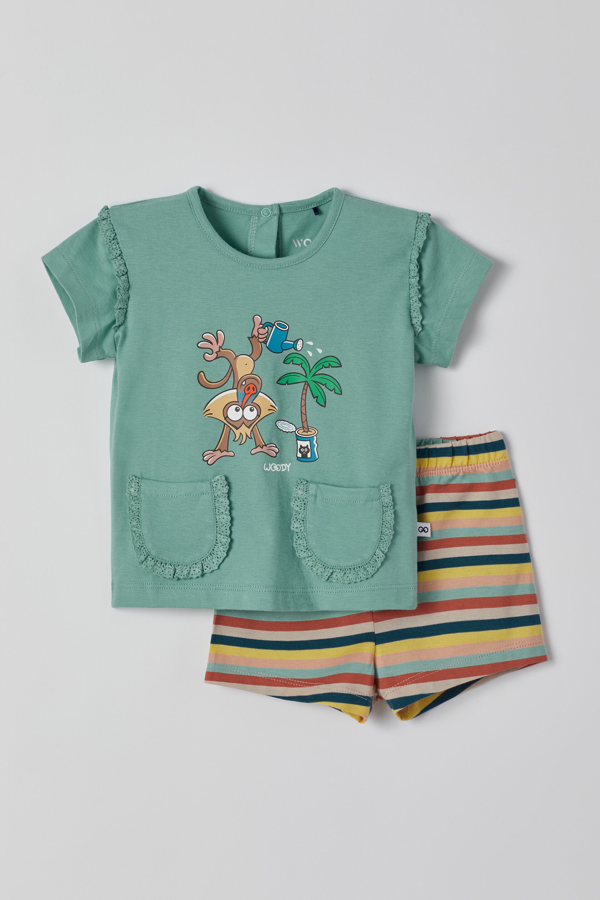 Meisjes pyjama korte mouw, korte broek canton groen