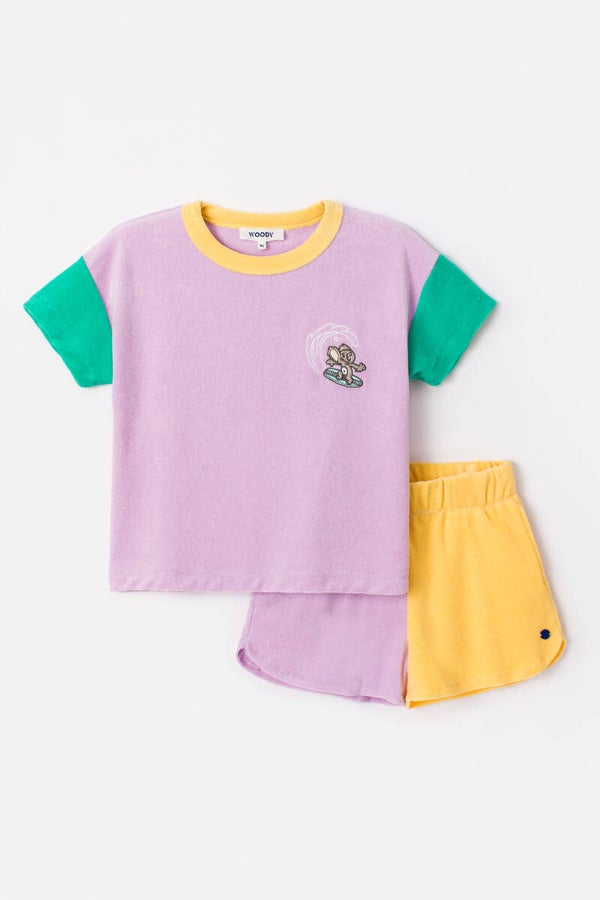 241-10-BSA-T/313 Meisjes set van T-shirt en short, mauve