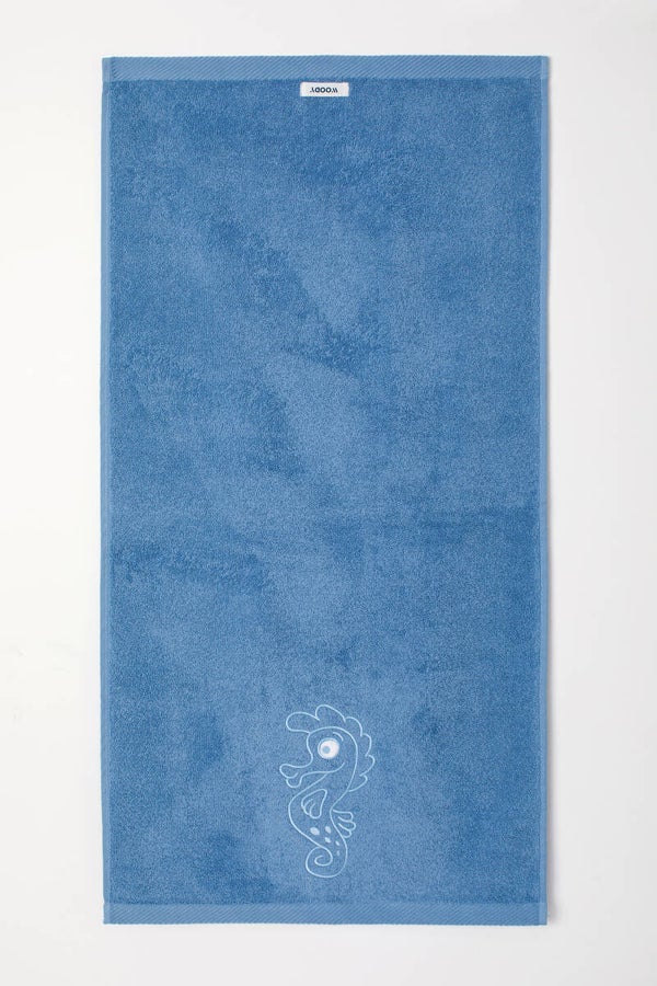 241-10-STW-B/818 Handdoek zeepaard, blauw 100cm x 200cm