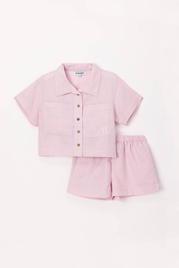 241-10-WPM-W/313 Meisjes pyjama, korte mouwen en korte broek, mauve