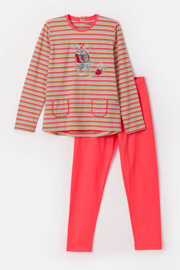 Meisjes pyjama, lange mouw, lange broek, multicolor streep