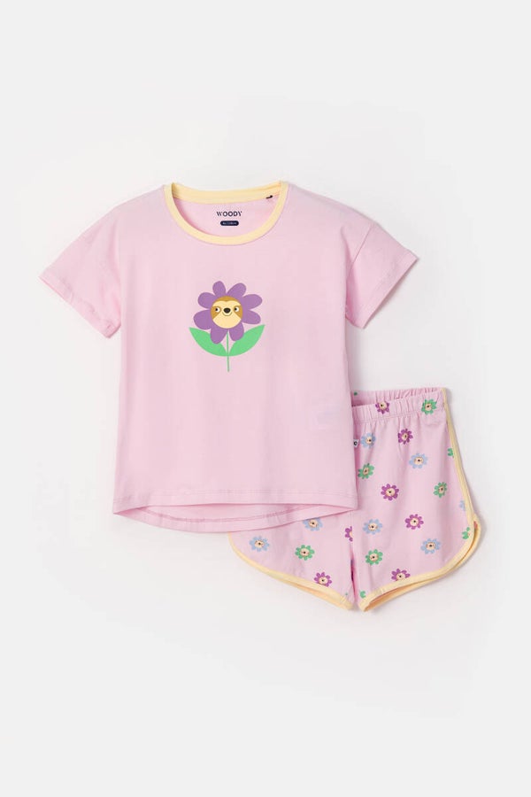 251-10-PZG-Z/417 Meisjes pyjama, korte mouw, korte broek, lichtroze