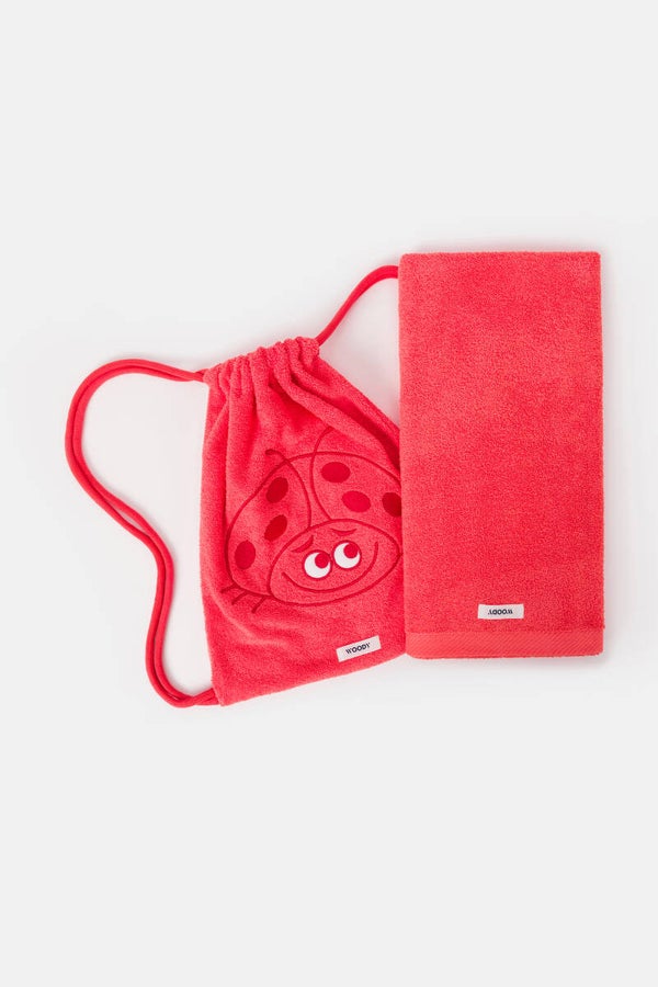 251-10-STR-B/488 Strandlaken in zak 70x140cm, koraalrood