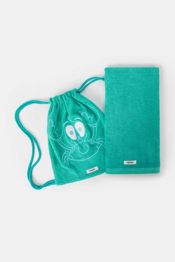 251-10-STR-B/727 Strandlaken in zak 70x140cm, turquoise