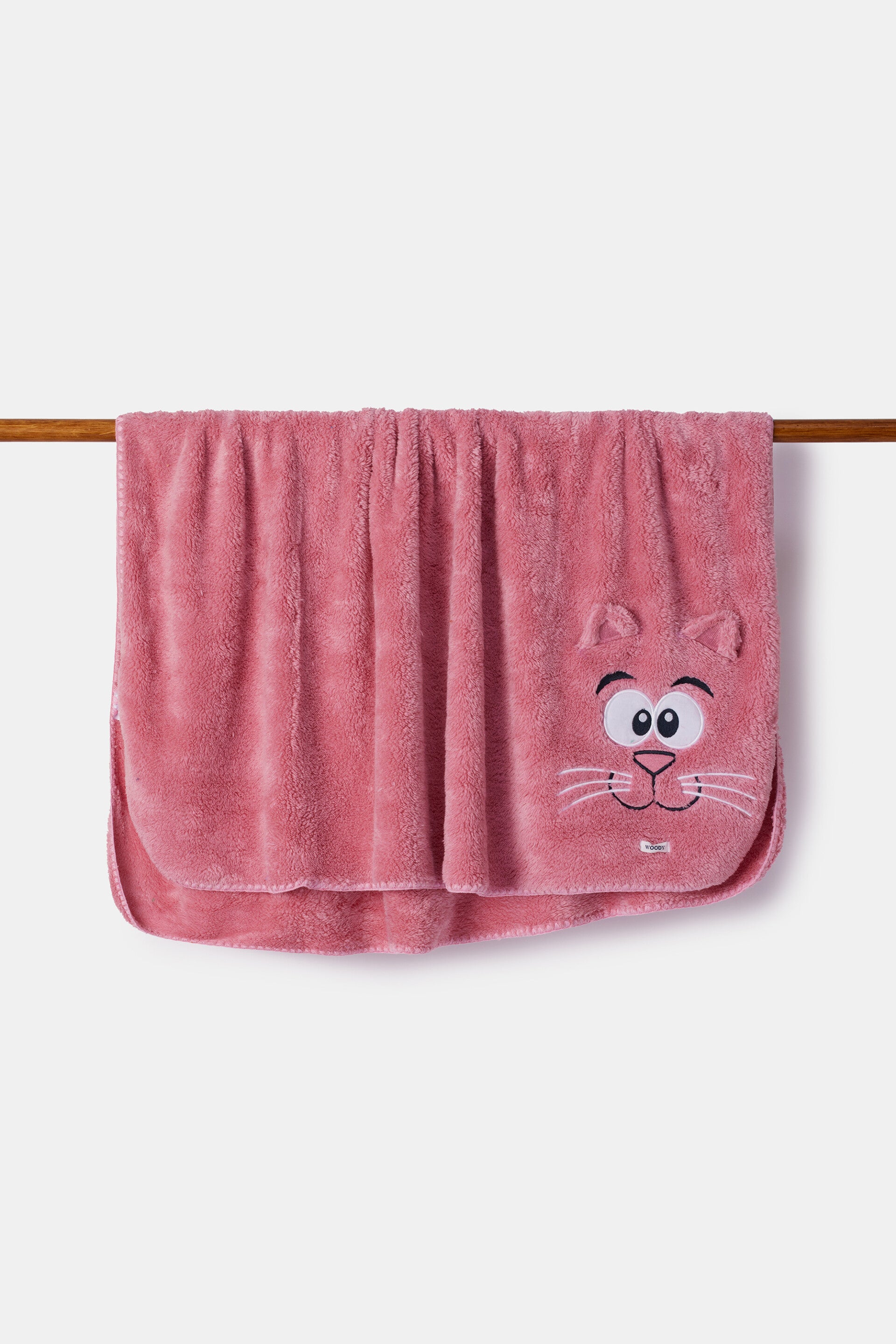 252-10-PLA-M/404 Roze plaid in teddystof met kat