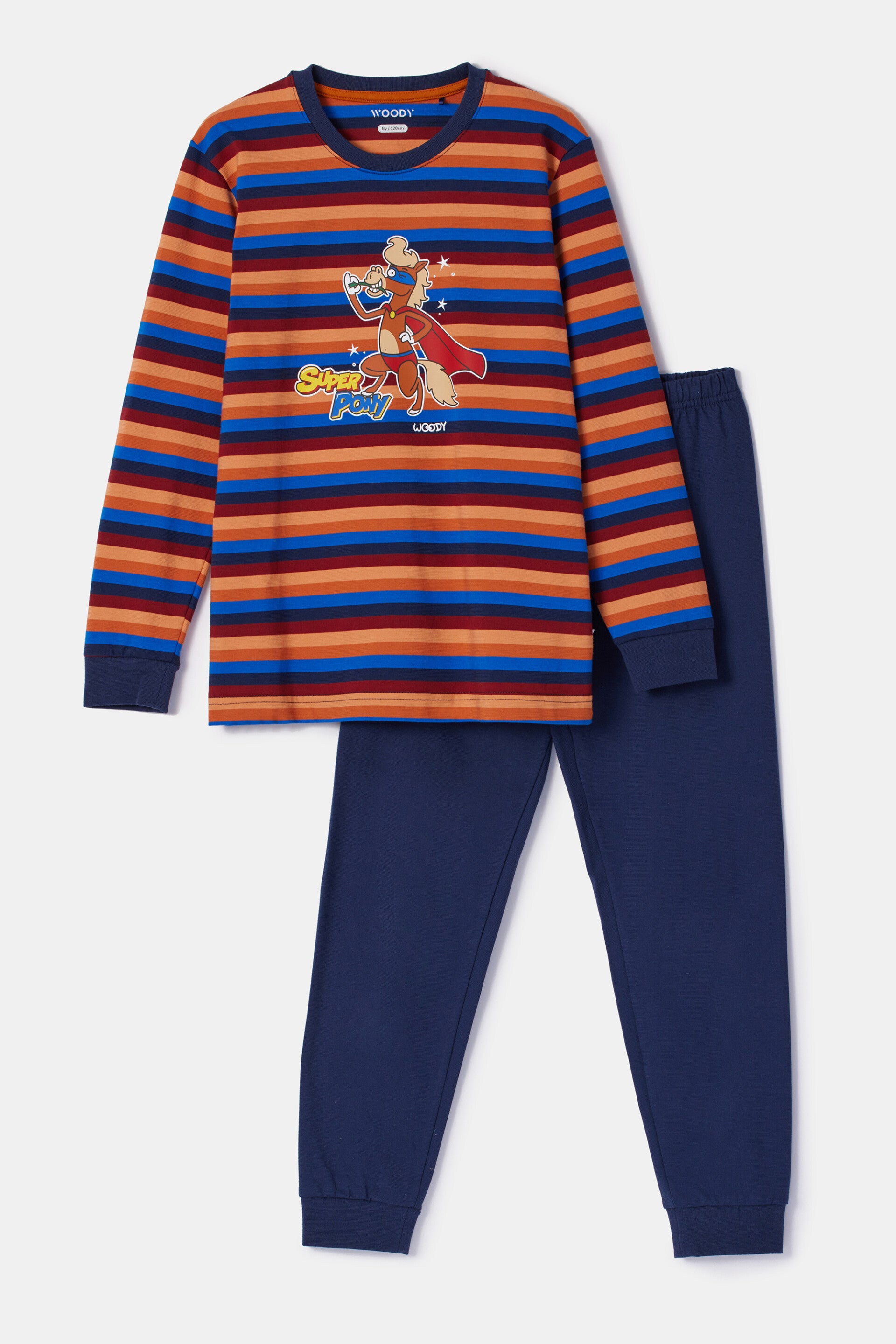 252-10-PLC-S/913 Meerkleurige gestreepte pyjama in katoen met pony