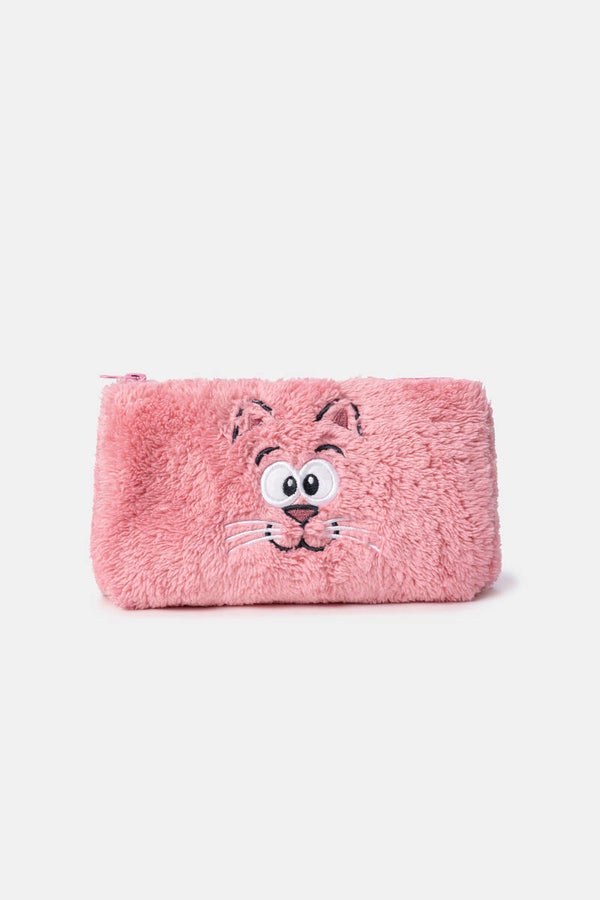 252-10-WBA-M/404 Roze tasje in teddystof met kat