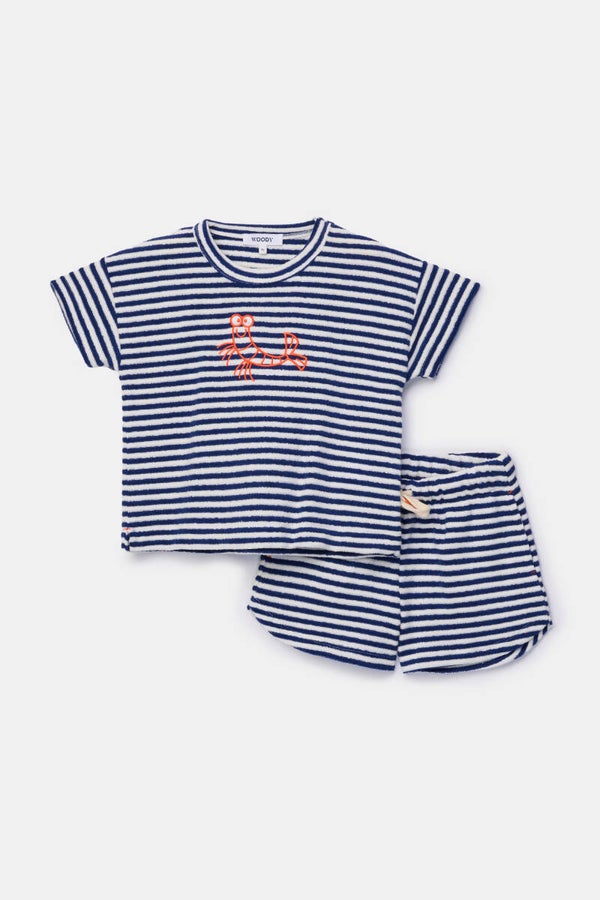 261-10-BSA-T/921 Beach set, T-shirt en short, marineblauwe streep